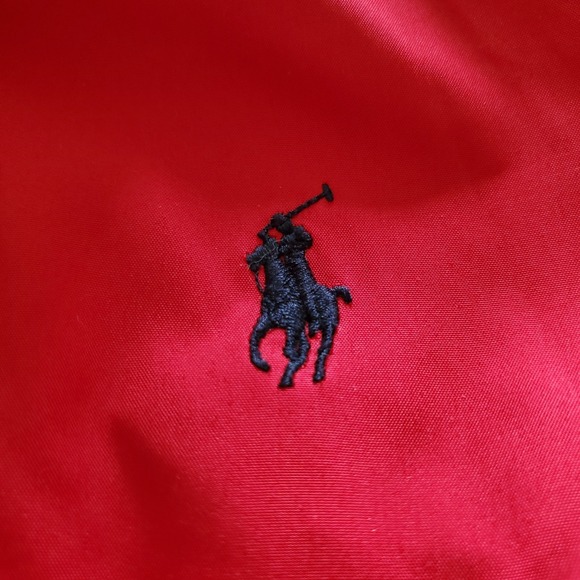 Vintage Polo Ralph Lauren Mens Large Red Zip Fleece Lined Packable Hood Jacket - Picture 5 of 9